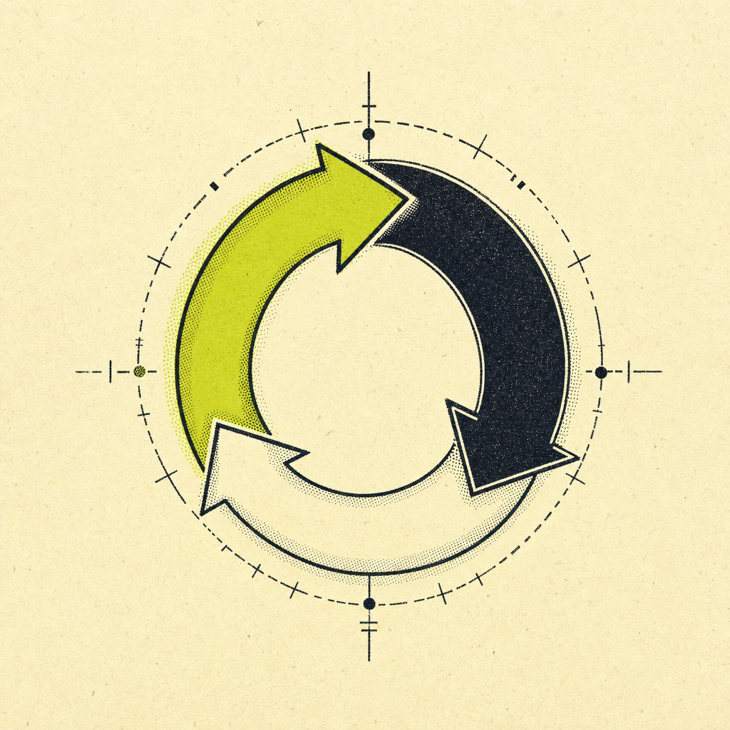 Diagram of three arrows in an iteration loop